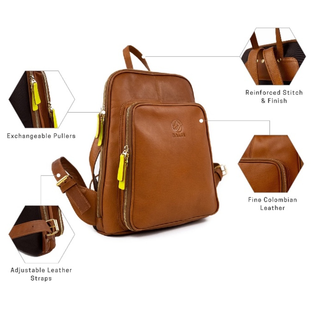 Vintage Genuine Slim Cognac Leather Laptop Backpack School/College/Work/Travel - Picture 4 of 16